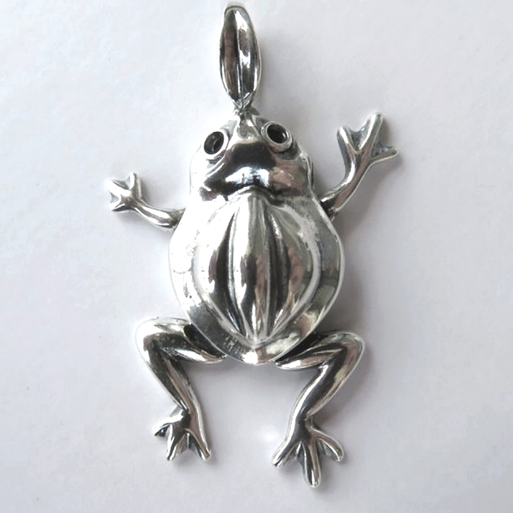 Large Animated Moving Legs Arms Frog "Let's Go Swimming" Sterling Silver Pendant
